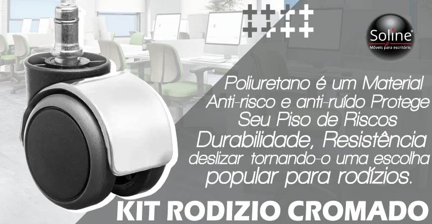 Rodízios Cromados para cadeiras de escritório KIT