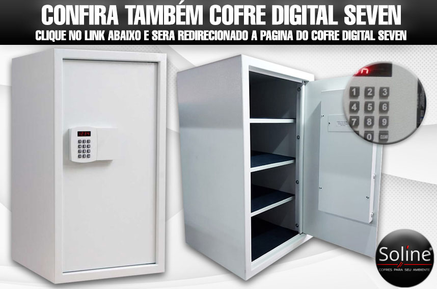 Cofre Digital SCS3 com luz interna LED, entrada USB para alimentação emergencial, painel eletrônico moderno com senha personalizada, ideal para segurança residencial e comercial.