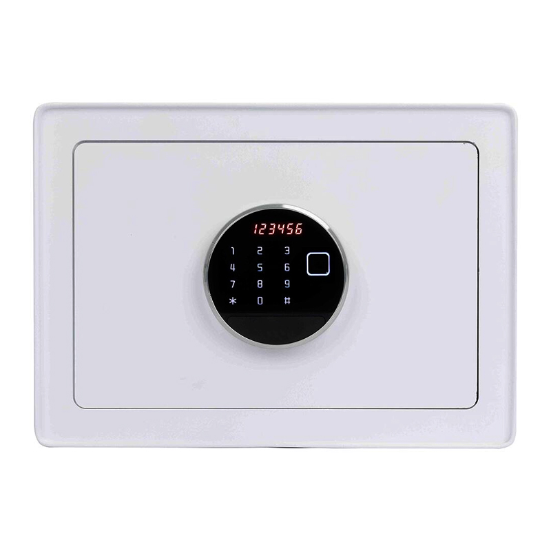 Cofre Digital SCW04 com Wi-Fi e biometria em aço reforçado, design branco moderno e sistema de segurança eletrônico.